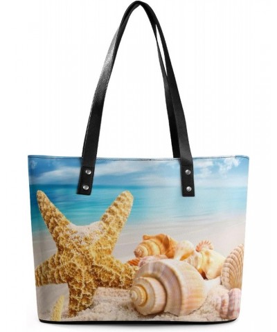 Womens Handbag Starfish And Seashells Beach Leather Tote Bag Top Handle Satchel Bags For Lady $16.80 Totes