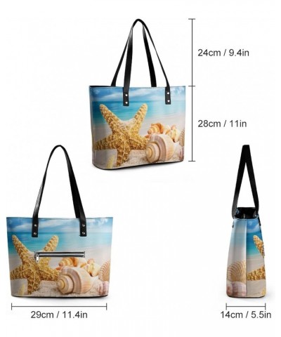 Womens Handbag Starfish And Seashells Beach Leather Tote Bag Top Handle Satchel Bags For Lady $16.80 Totes