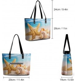 Womens Handbag Starfish And Seashells Beach Leather Tote Bag Top Handle Satchel Bags For Lady $16.80 Totes