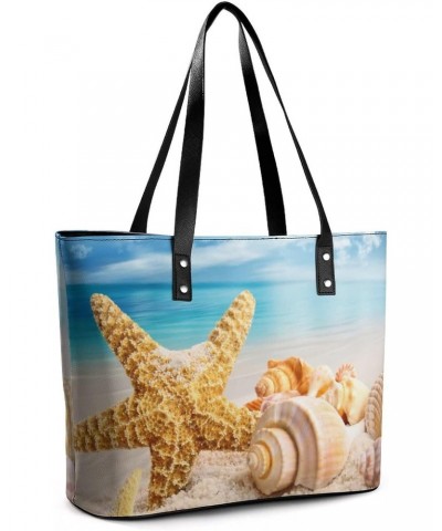 Womens Handbag Starfish And Seashells Beach Leather Tote Bag Top Handle Satchel Bags For Lady $16.80 Totes