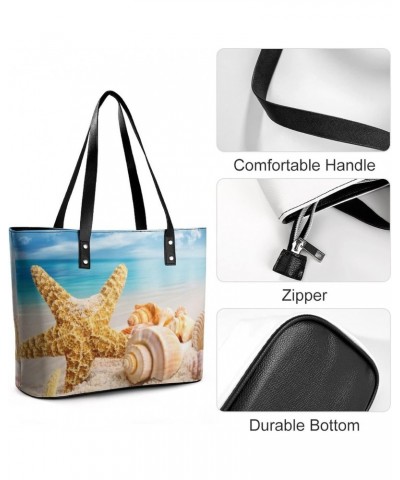 Womens Handbag Starfish And Seashells Beach Leather Tote Bag Top Handle Satchel Bags For Lady $16.80 Totes