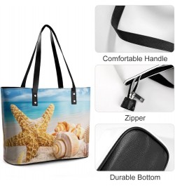 Womens Handbag Starfish And Seashells Beach Leather Tote Bag Top Handle Satchel Bags For Lady $16.80 Totes