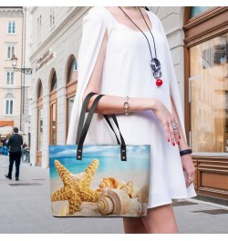 Womens Handbag Starfish And Seashells Beach Leather Tote Bag Top Handle Satchel Bags For Lady $16.80 Totes