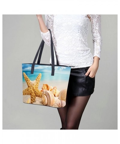 Womens Handbag Starfish And Seashells Beach Leather Tote Bag Top Handle Satchel Bags For Lady $16.80 Totes