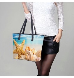 Womens Handbag Starfish And Seashells Beach Leather Tote Bag Top Handle Satchel Bags For Lady $16.80 Totes