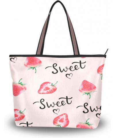 Sweet Watercolor Strawberry Women Tote Bag Handbag Large Capacity Shoulder Bags $10.99 Shoulder Bags