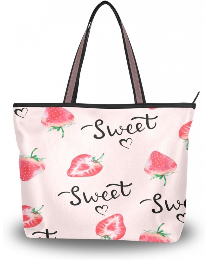 Sweet Watercolor Strawberry Women Tote Bag Handbag Large Capacity Shoulder Bags $10.99 Shoulder Bags