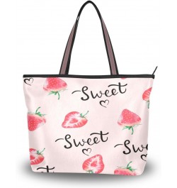 Sweet Watercolor Strawberry Women Tote Bag Handbag Large Capacity Shoulder Bags $10.99 Shoulder Bags