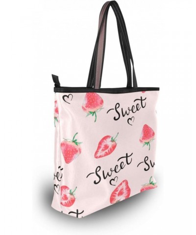 Sweet Watercolor Strawberry Women Tote Bag Handbag Large Capacity Shoulder Bags $10.99 Shoulder Bags