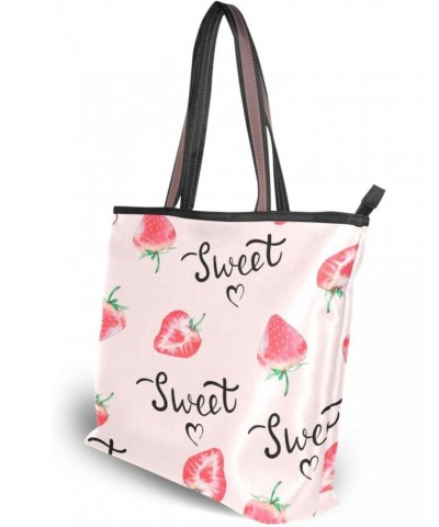 Sweet Watercolor Strawberry Women Tote Bag Handbag Large Capacity Shoulder Bags $10.99 Shoulder Bags