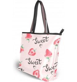 Sweet Watercolor Strawberry Women Tote Bag Handbag Large Capacity Shoulder Bags $10.99 Shoulder Bags