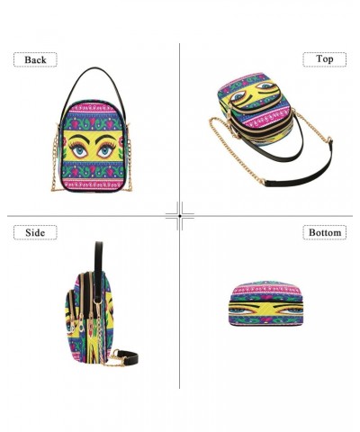 Eyes and Flowers Crossbody Bags for Women Quilted Shoulder Bag Handbag with Chain Strap Indian Art Trendy Cross Body Cell Pho...