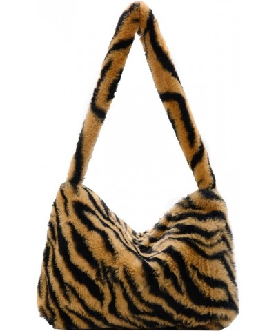 Fluffy Tote Bag for Women Girls Ladies Fuzzy Shoulder Bag Purse Brown Zebra $7.64 Shoulder Bags