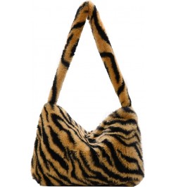 Fluffy Tote Bag for Women Girls Ladies Fuzzy Shoulder Bag Purse Brown Zebra $7.64 Shoulder Bags