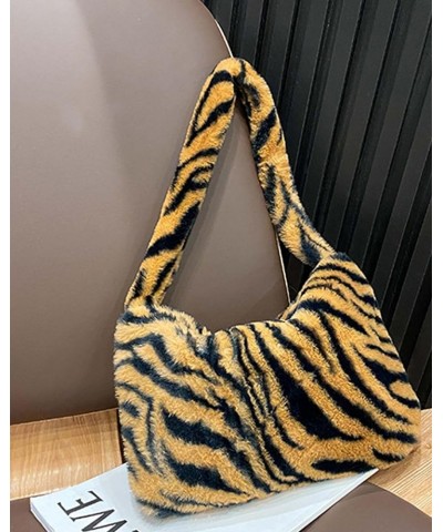 Fluffy Tote Bag for Women Girls Ladies Fuzzy Shoulder Bag Purse Brown Zebra $7.64 Shoulder Bags