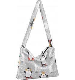 Christmas Penguins Furry Tote Bag for Women Crossbody Bag Faux Fur Shoulder Handbag Purse Hobo Purse with Zipper for Men $11....