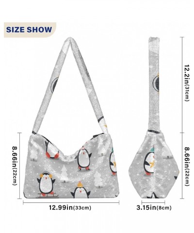 Christmas Penguins Furry Tote Bag for Women Crossbody Bag Faux Fur Shoulder Handbag Purse Hobo Purse with Zipper for Men $11....