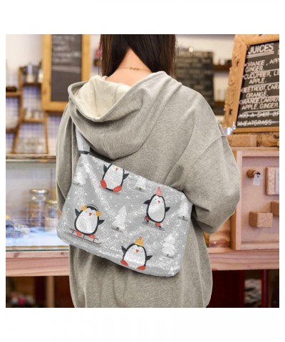 Christmas Penguins Furry Tote Bag for Women Crossbody Bag Faux Fur Shoulder Handbag Purse Hobo Purse with Zipper for Men $11....