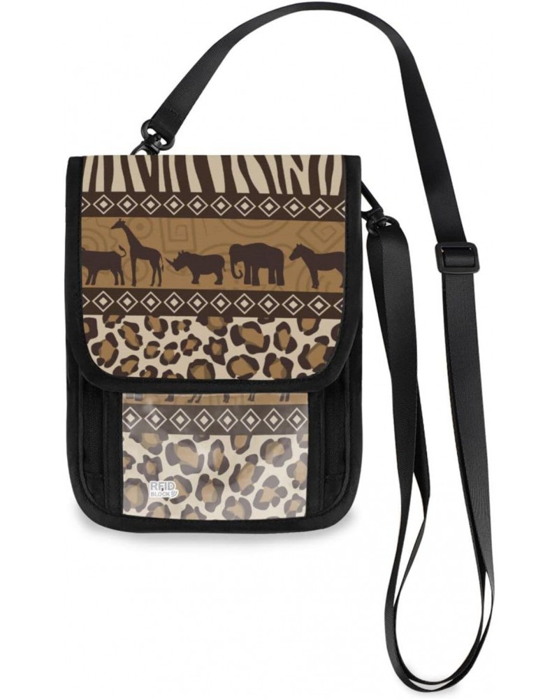 African Animal Patterns Neck Wallet, RFID Blocking Crossbody Cellphone Purse for Women, Phone Bag Small Shoulder Wallet with ...