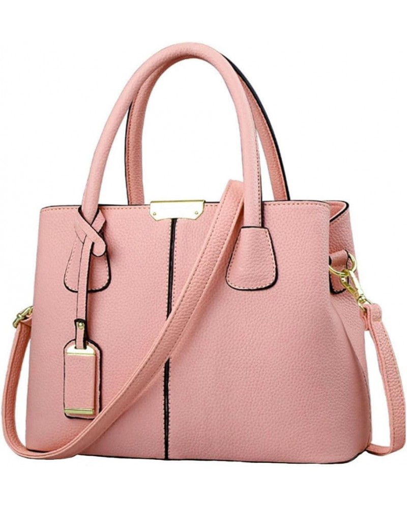 Women Ladies Classy Satchel Handbag Tote Purse PU Leather Top- Handle Shoulder Bag Black Light Pink $16.51 Totes