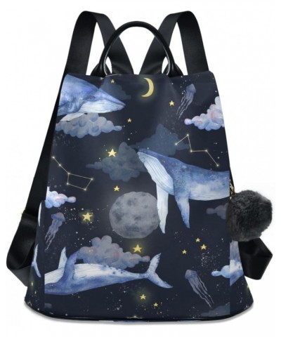 Watercolor Whales Clouds Moon Stars Space Women Backpack Purse Anti-theft Travel Backpack Fashion Shoulder Handbag $20.39 Bac...