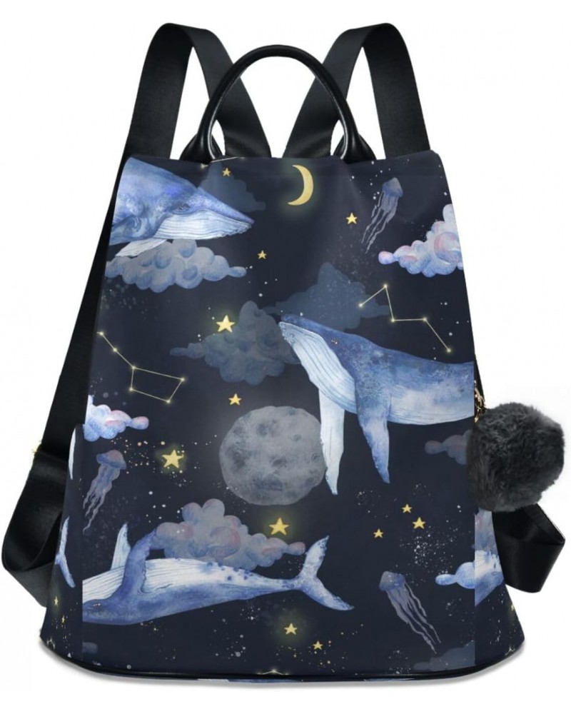 Watercolor Whales Clouds Moon Stars Space Women Backpack Purse Anti-theft Travel Backpack Fashion Shoulder Handbag $20.39 Bac...