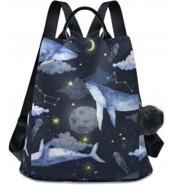 Watercolor Whales Clouds Moon Stars Space Women Backpack Purse Anti-theft Travel Backpack Fashion Shoulder Handbag $20.39 Bac...