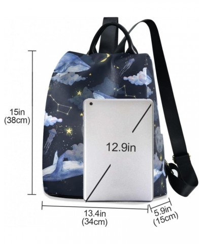 Watercolor Whales Clouds Moon Stars Space Women Backpack Purse Anti-theft Travel Backpack Fashion Shoulder Handbag $20.39 Bac...