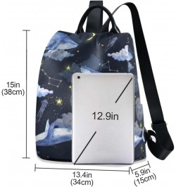 Watercolor Whales Clouds Moon Stars Space Women Backpack Purse Anti-theft Travel Backpack Fashion Shoulder Handbag $20.39 Bac...