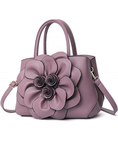 Women's PU Leather Top-Handle Handbag, Fashion Solid Colors Flower Shape Satchel Purses Stylish Holiday Gift for Women A / Pu...