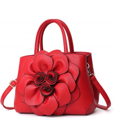 Women's PU Leather Top-Handle Handbag, Fashion Solid Colors Flower Shape Satchel Purses Stylish Holiday Gift for Women A / Pu...