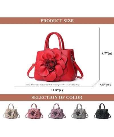 Women's PU Leather Top-Handle Handbag, Fashion Solid Colors Flower Shape Satchel Purses Stylish Holiday Gift for Women A / Pu...