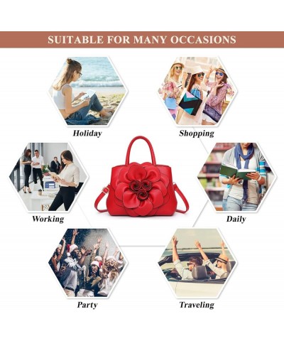 Women's PU Leather Top-Handle Handbag, Fashion Solid Colors Flower Shape Satchel Purses Stylish Holiday Gift for Women A / Pu...