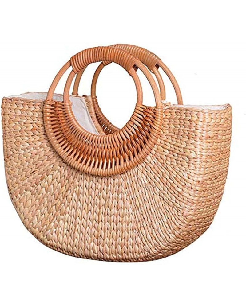 Straw Tote Bag for Women Handmade Straw Rattan Woven Handbag Summer Beach Bag Moon Shape Tote Bag Rattan Clutch Purse Large M...