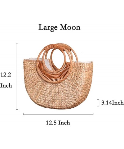 Straw Tote Bag for Women Handmade Straw Rattan Woven Handbag Summer Beach Bag Moon Shape Tote Bag Rattan Clutch Purse Large M...