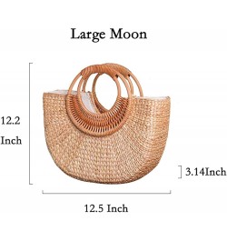 Straw Tote Bag for Women Handmade Straw Rattan Woven Handbag Summer Beach Bag Moon Shape Tote Bag Rattan Clutch Purse Large M...