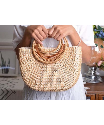 Straw Tote Bag for Women Handmade Straw Rattan Woven Handbag Summer Beach Bag Moon Shape Tote Bag Rattan Clutch Purse Large M...