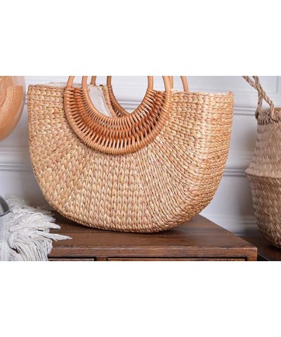 Straw Tote Bag for Women Handmade Straw Rattan Woven Handbag Summer Beach Bag Moon Shape Tote Bag Rattan Clutch Purse Large M...