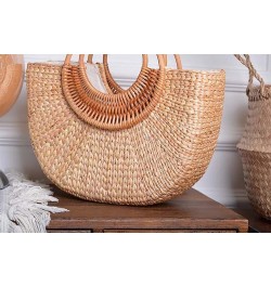 Straw Tote Bag for Women Handmade Straw Rattan Woven Handbag Summer Beach Bag Moon Shape Tote Bag Rattan Clutch Purse Large M...