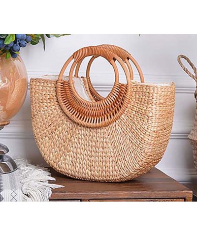 Straw Tote Bag for Women Handmade Straw Rattan Woven Handbag Summer Beach Bag Moon Shape Tote Bag Rattan Clutch Purse Large M...