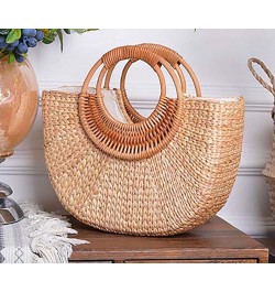 Straw Tote Bag for Women Handmade Straw Rattan Woven Handbag Summer Beach Bag Moon Shape Tote Bag Rattan Clutch Purse Large M...