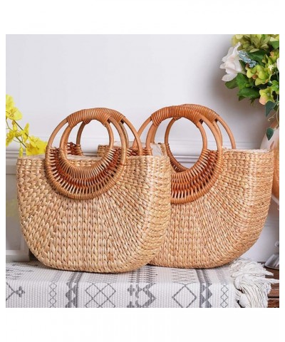 Straw Tote Bag for Women Handmade Straw Rattan Woven Handbag Summer Beach Bag Moon Shape Tote Bag Rattan Clutch Purse Large M...