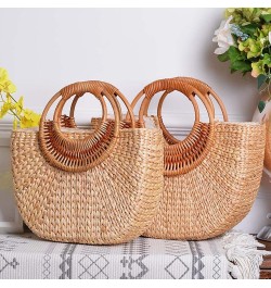 Straw Tote Bag for Women Handmade Straw Rattan Woven Handbag Summer Beach Bag Moon Shape Tote Bag Rattan Clutch Purse Large M...