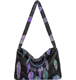 Dreamcatcher Colorful Feathers Fluffy Crossbody Bag Furry Tote Bags for Women Fuzzy Purse Handbag Lady Shoulder Bag Large Plu...