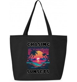 Chasing Sunsets Zippered Tote Bag - Gifts for Beach Lovers - Cute Gifts Black $18.06 Totes