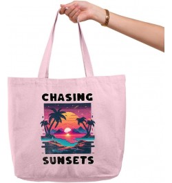 Chasing Sunsets Zippered Tote Bag - Gifts for Beach Lovers - Cute Gifts Black $18.06 Totes