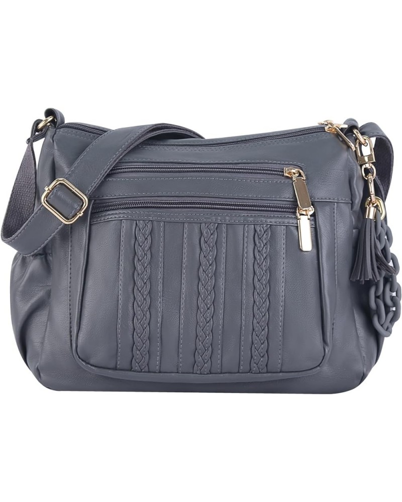 Crossbody Purse for Women Multi Pocket Pocketbooks Ladies Soft PU Leather Shoulder Bag Top Handle Satchel with Tassel Grey $2...