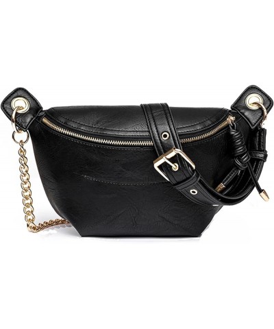 Women's Crossbody Shoulder Bag Leather Crossbody for Women Chest Bag Small Funny Pack Satchel Daypack Purse Black $21.99 Totes