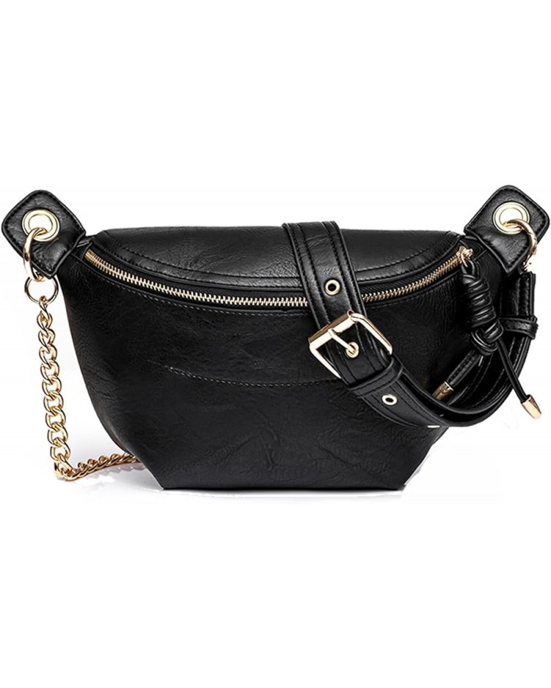 Women's Crossbody Shoulder Bag Leather Crossbody for Women Chest Bag Small Funny Pack Satchel Daypack Purse Black $21.99 Totes