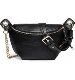 Women's Crossbody Shoulder Bag Leather Crossbody for Women Chest Bag Small Funny Pack Satchel Daypack Purse Black $21.99 Totes